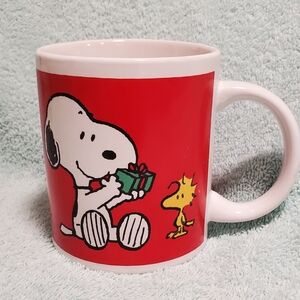 Vintage 90s Y2K Christmas Peanuts Snoopy & Woodstock With Gift Coffee Mug Cup